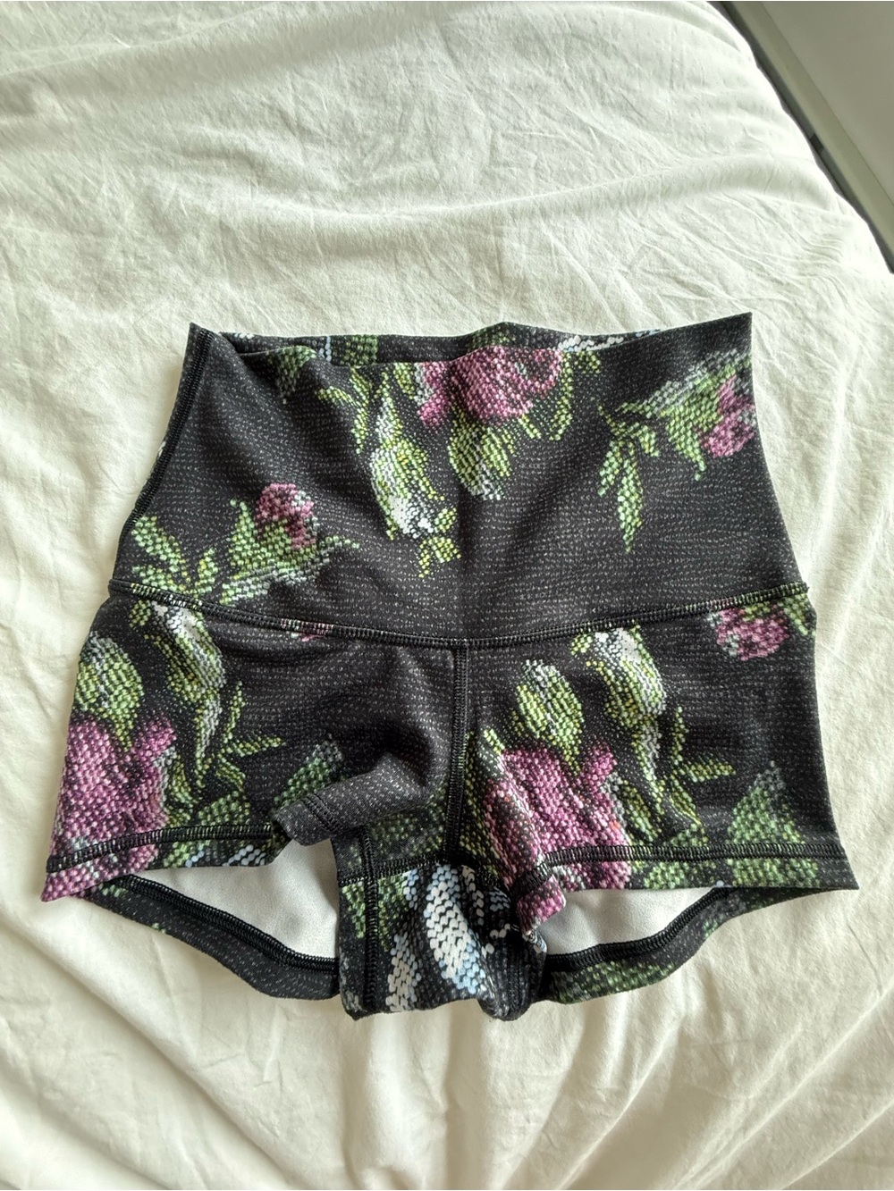 Lululemon High-Waist Black Floral Women’s Workout Shorts